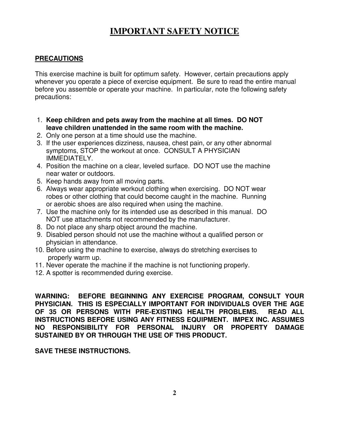 Impex PRO 5 manual Important Safety Notice 