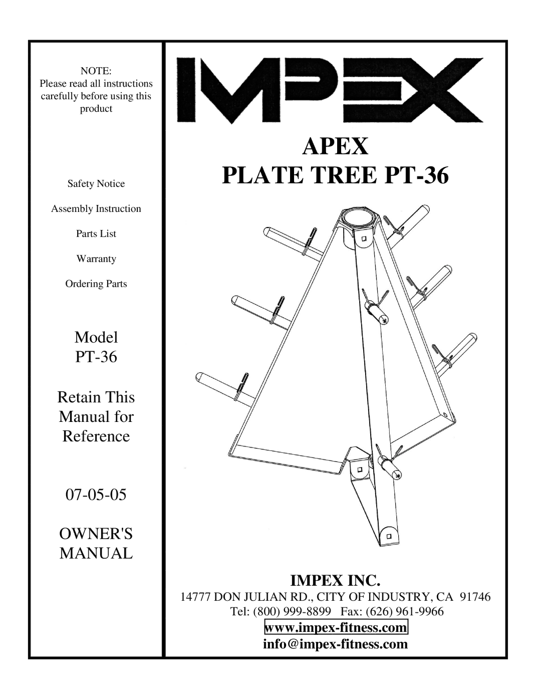 Impex manual Apex Plate Tree PT-36 