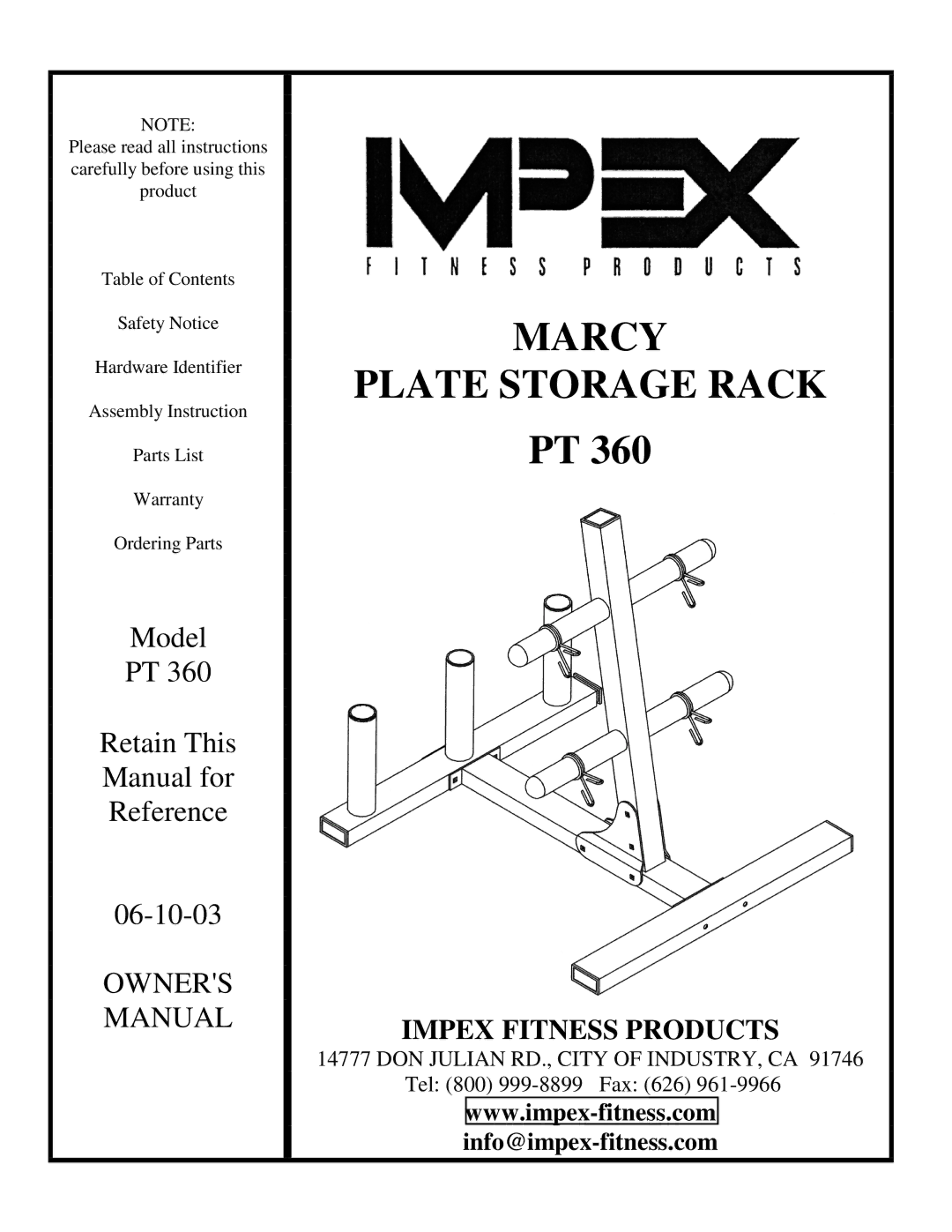 Impex PT 360 manual Marcy 