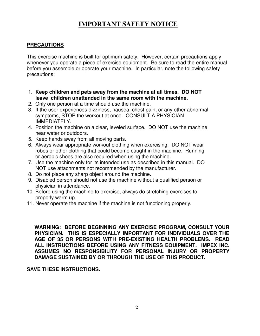 Impex PT 360 manual Important Safety Notice 