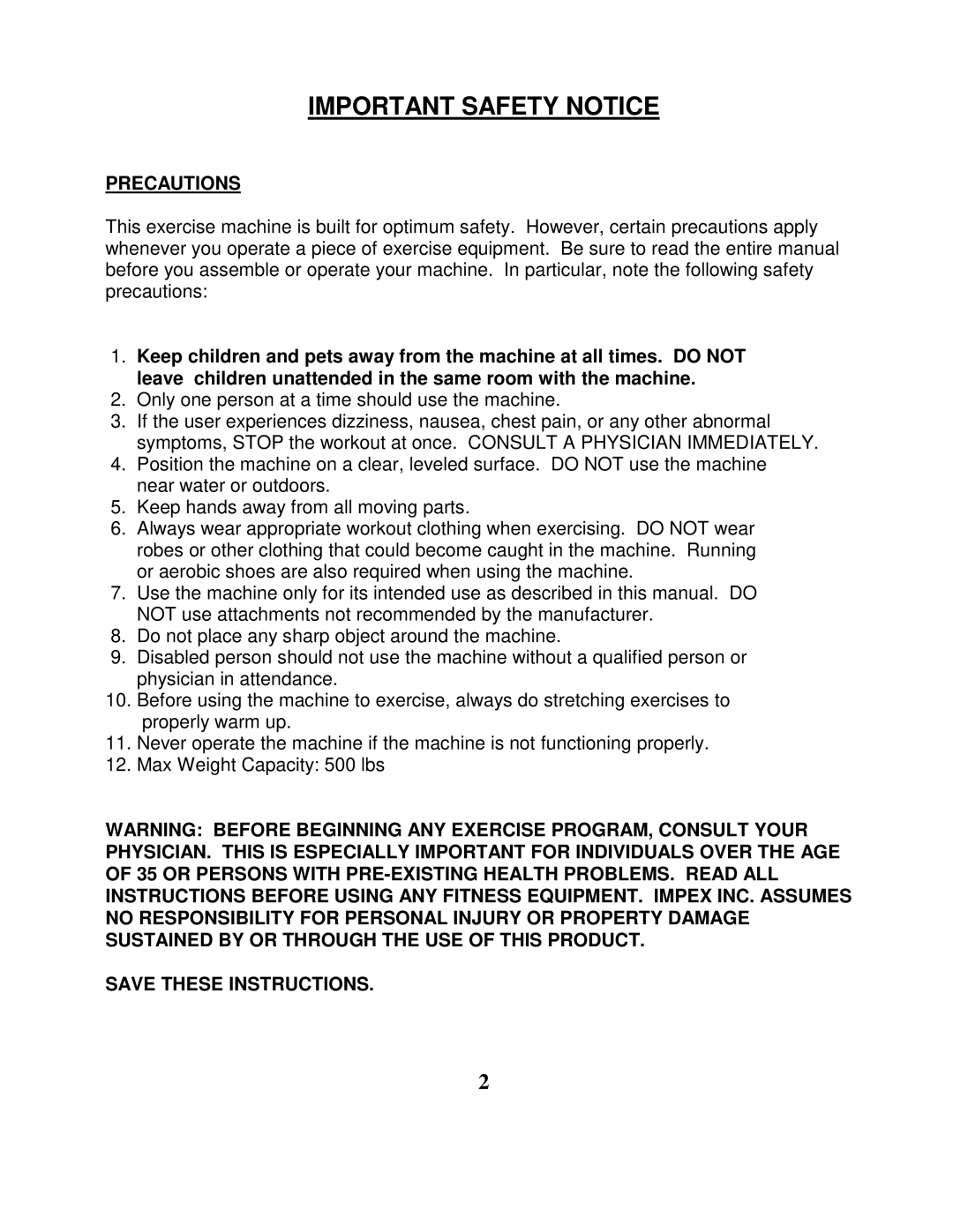 Impex PT-45 manual Important Safety Notice, Precautions 