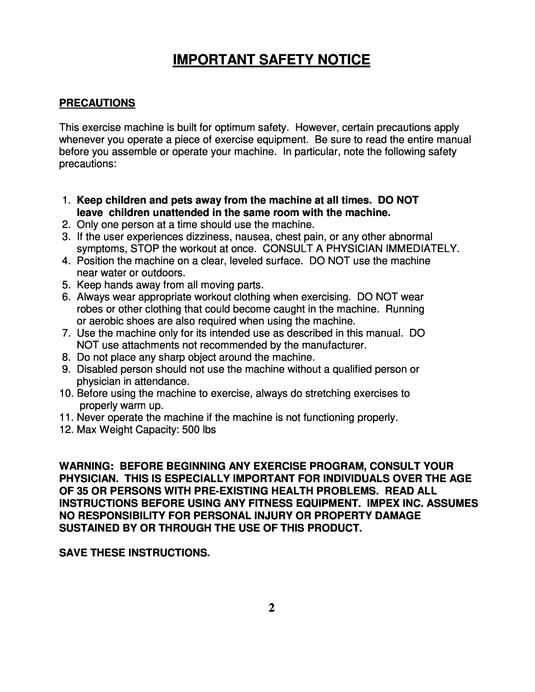 Impex PT-45 manual Important Safety Notice, Precautions, Save These Instructions 