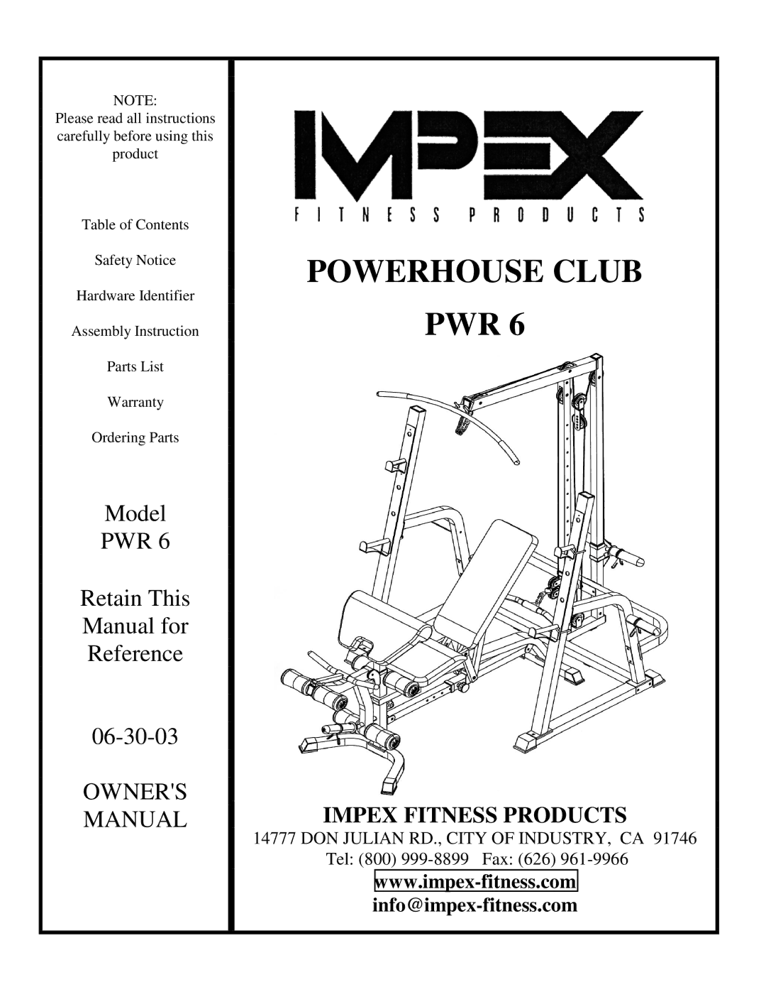 Impex PWR 6 manual Powerhouse Club 