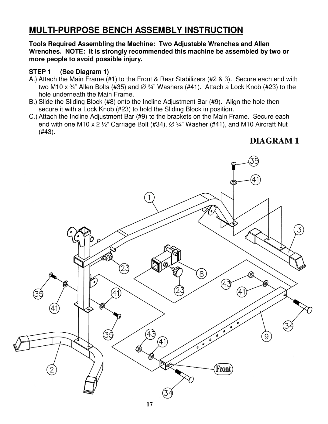 Impex PWR 8 manual MULTI-PURPOSE Bench Assembly Instruction 