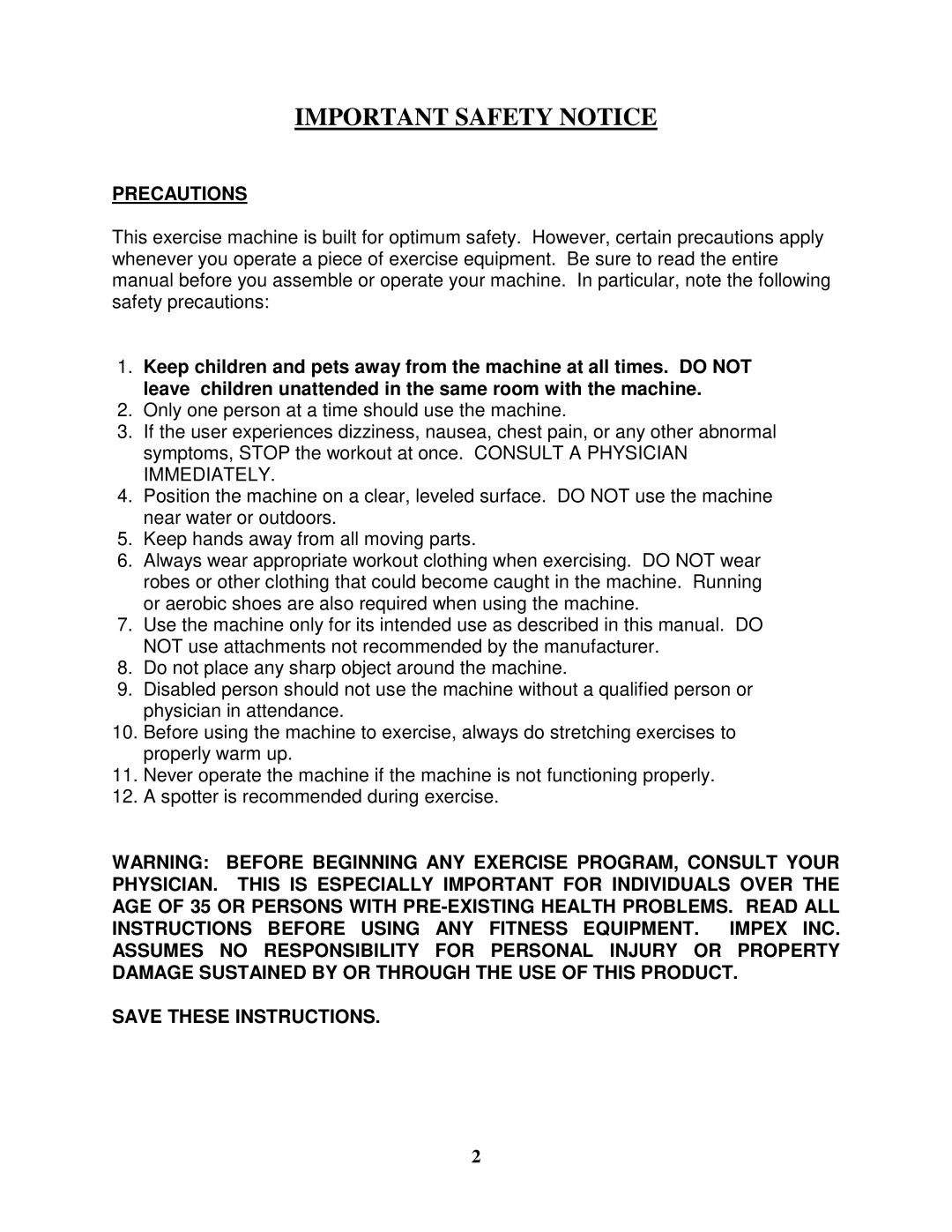 Impex PWR 8 manual Important Safety Notice 