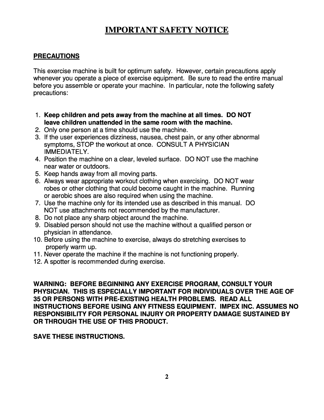 Impex PWR SURGE manual Important Safety Notice, Precautions, Save These Instructions 