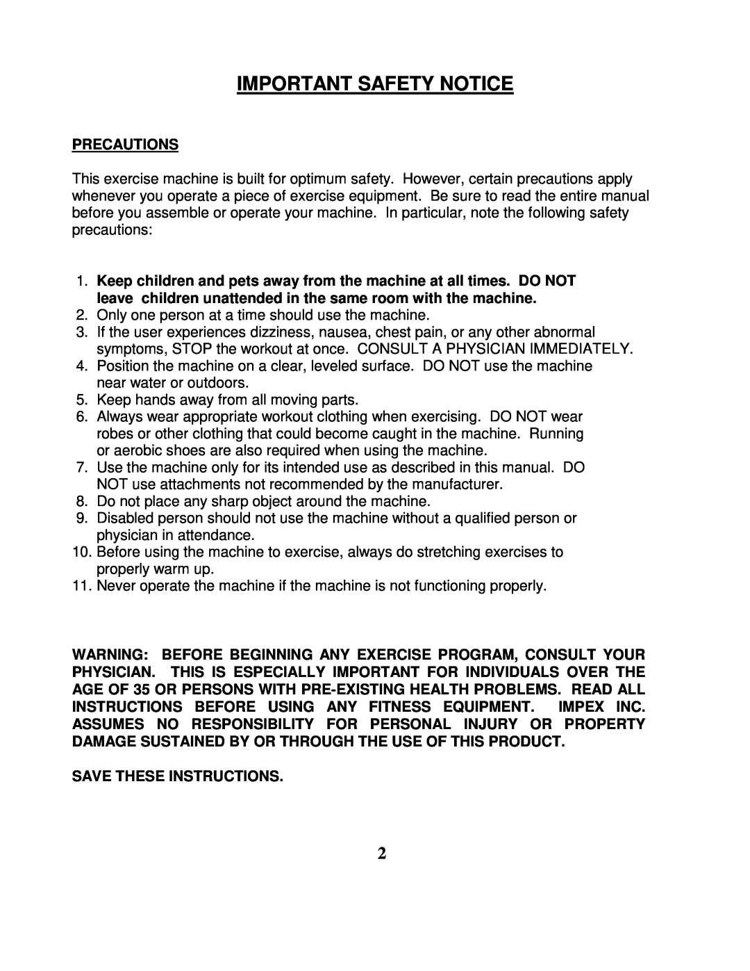 Impex SB 210 manual Important Safety Notice, Precautions, Save These Instructions 