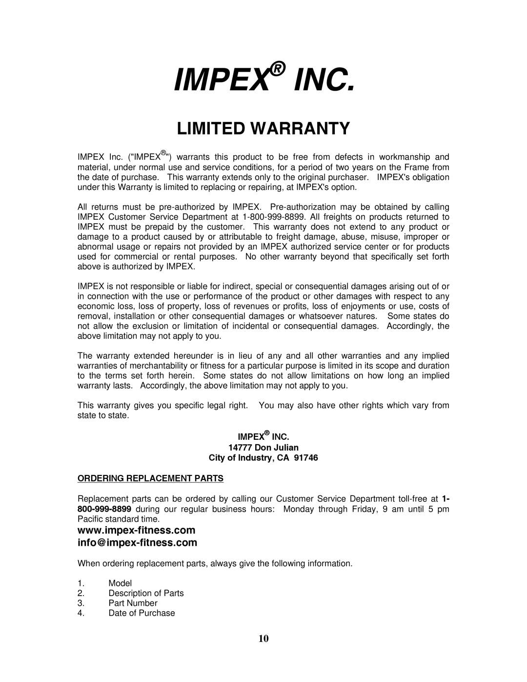 Impex SB-228 manual Impex INC 