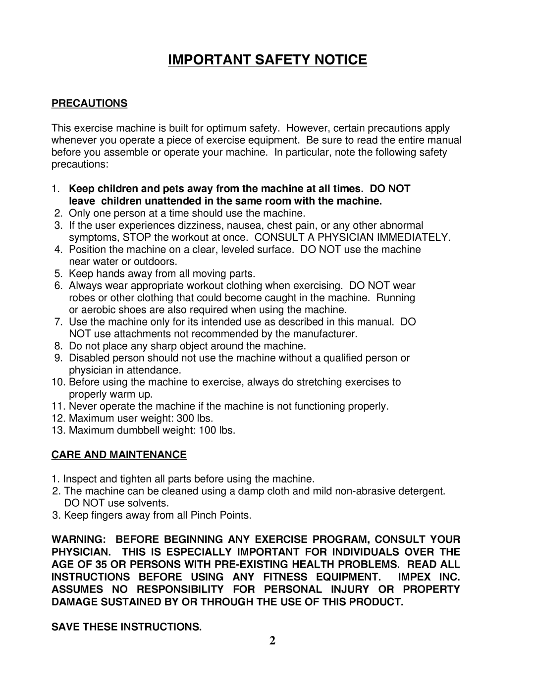 Impex SB-228 manual Important Safety Notice, Precautions 