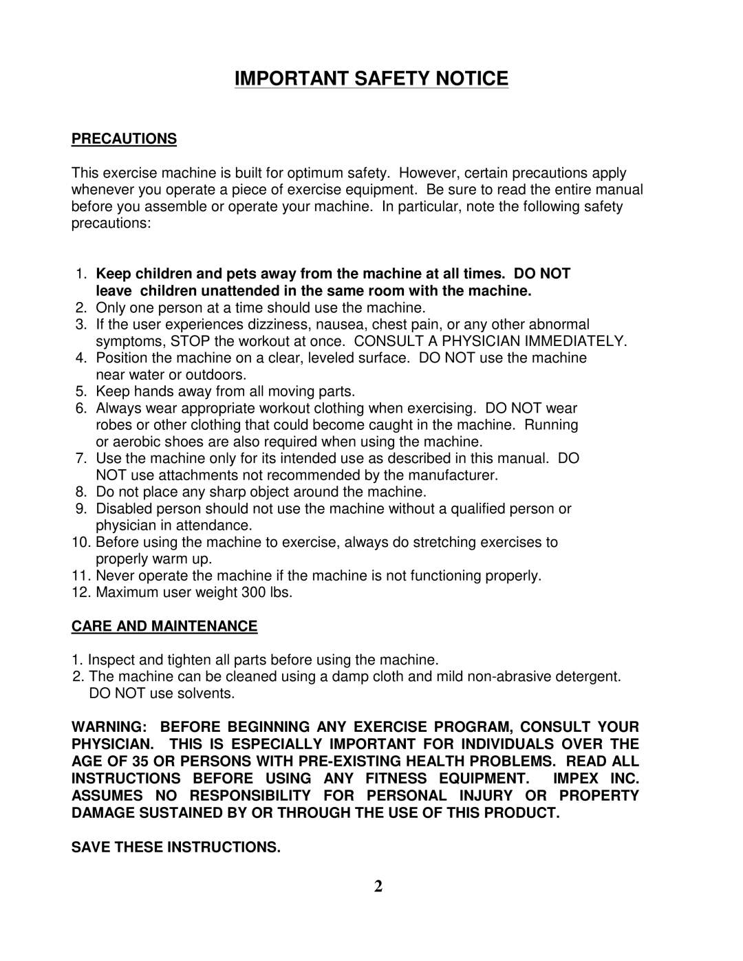 Impex SB-240 manual Important Safety Notice, Precautions 