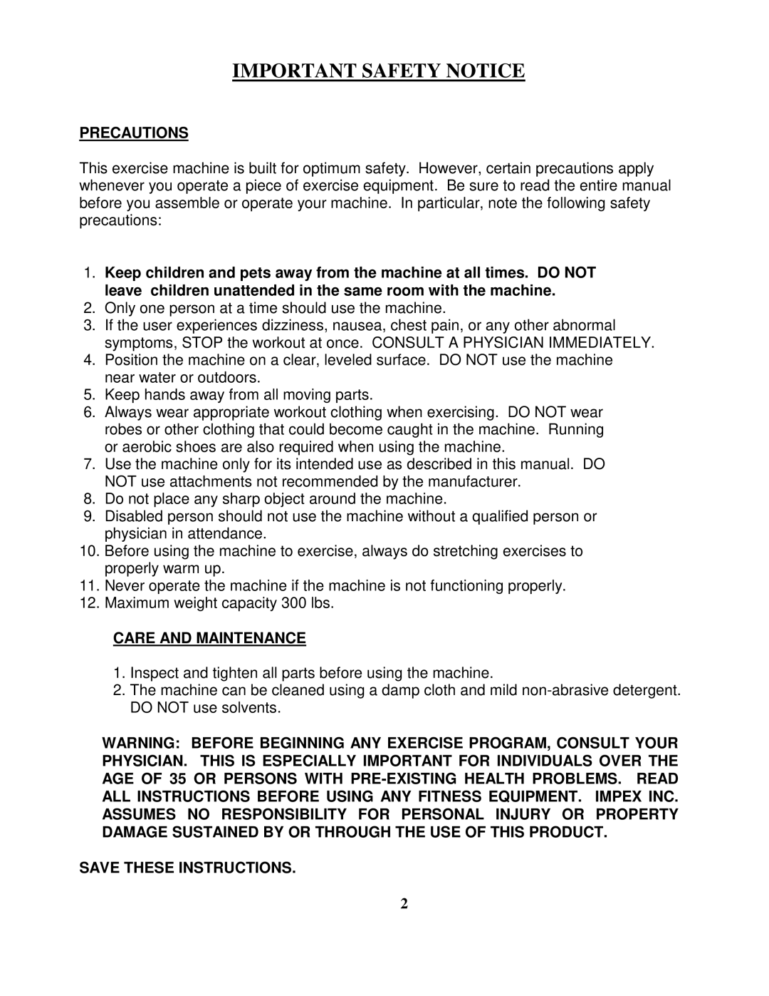 Impex SB-662 manual Important Safety Notice, Precautions, Care and Maintenance 