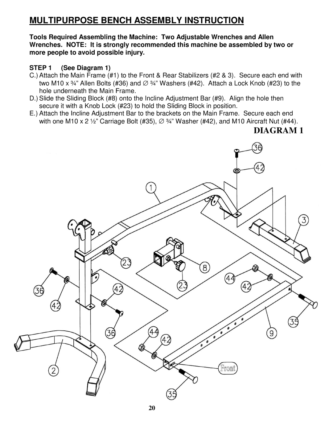 Impex SM 4000 manual Multipurpose Bench Assembly Instruction 