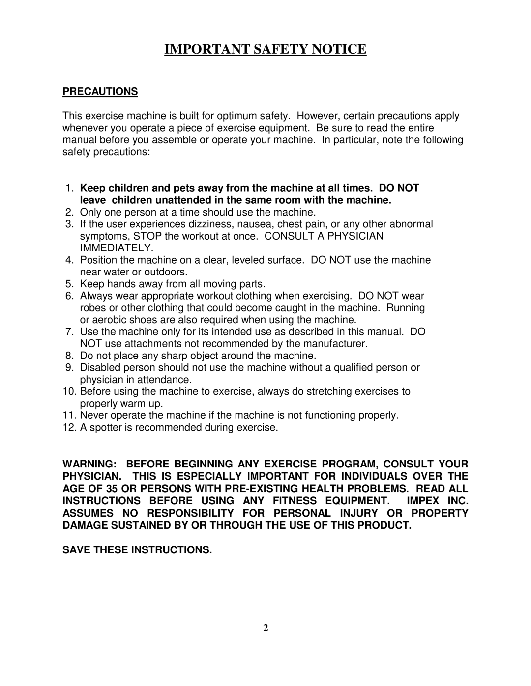 Impex SM 4000 manual Important Safety Notice 