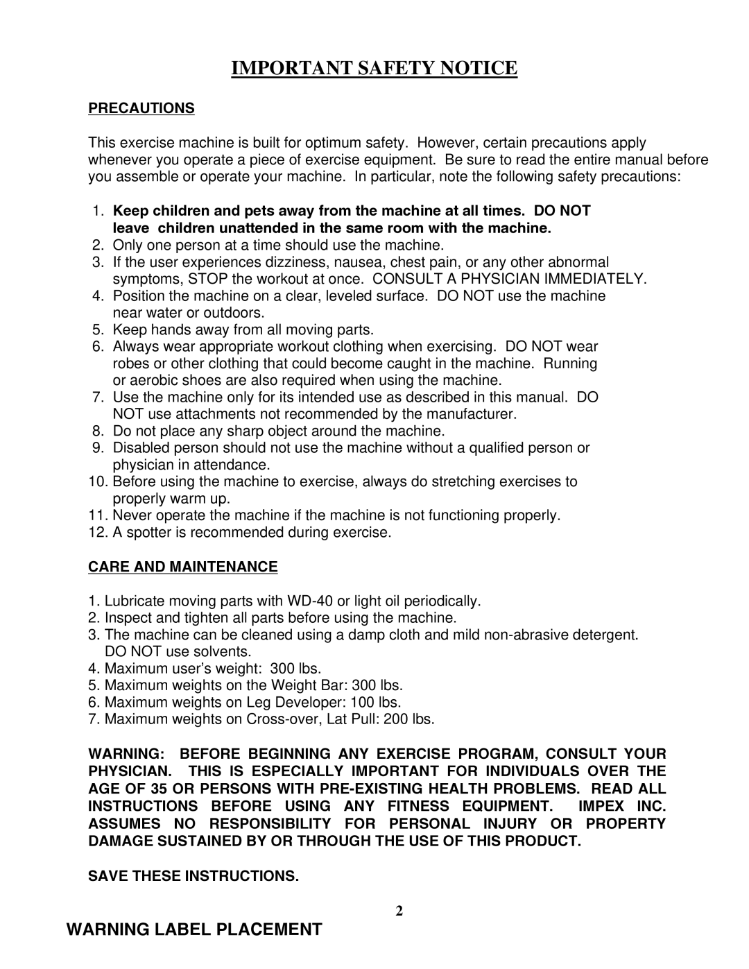 Impex SM-4008 manual Important Safety Notice 