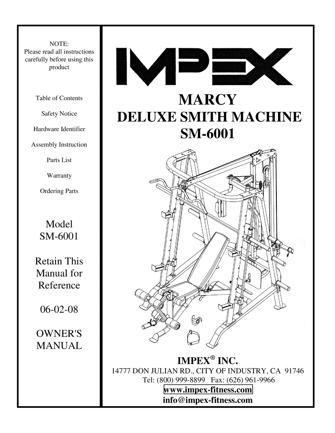 Impex SM-6001 manual Marcy 