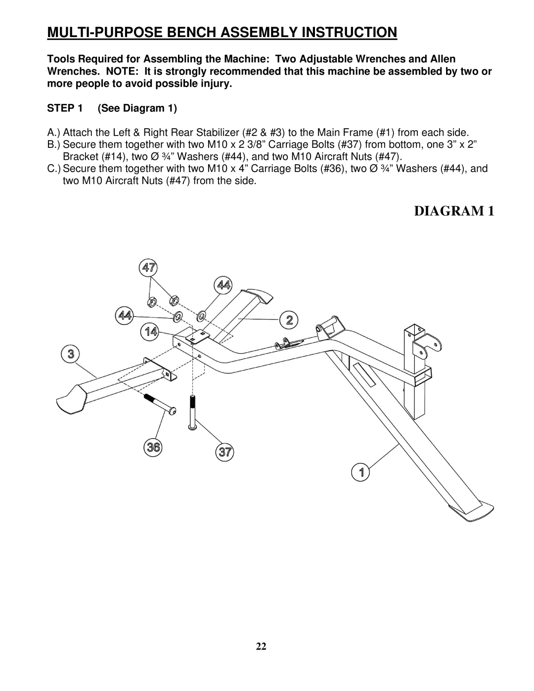 Impex SM-6200 manual MULTI-PURPOSE Bench Assembly Instruction 