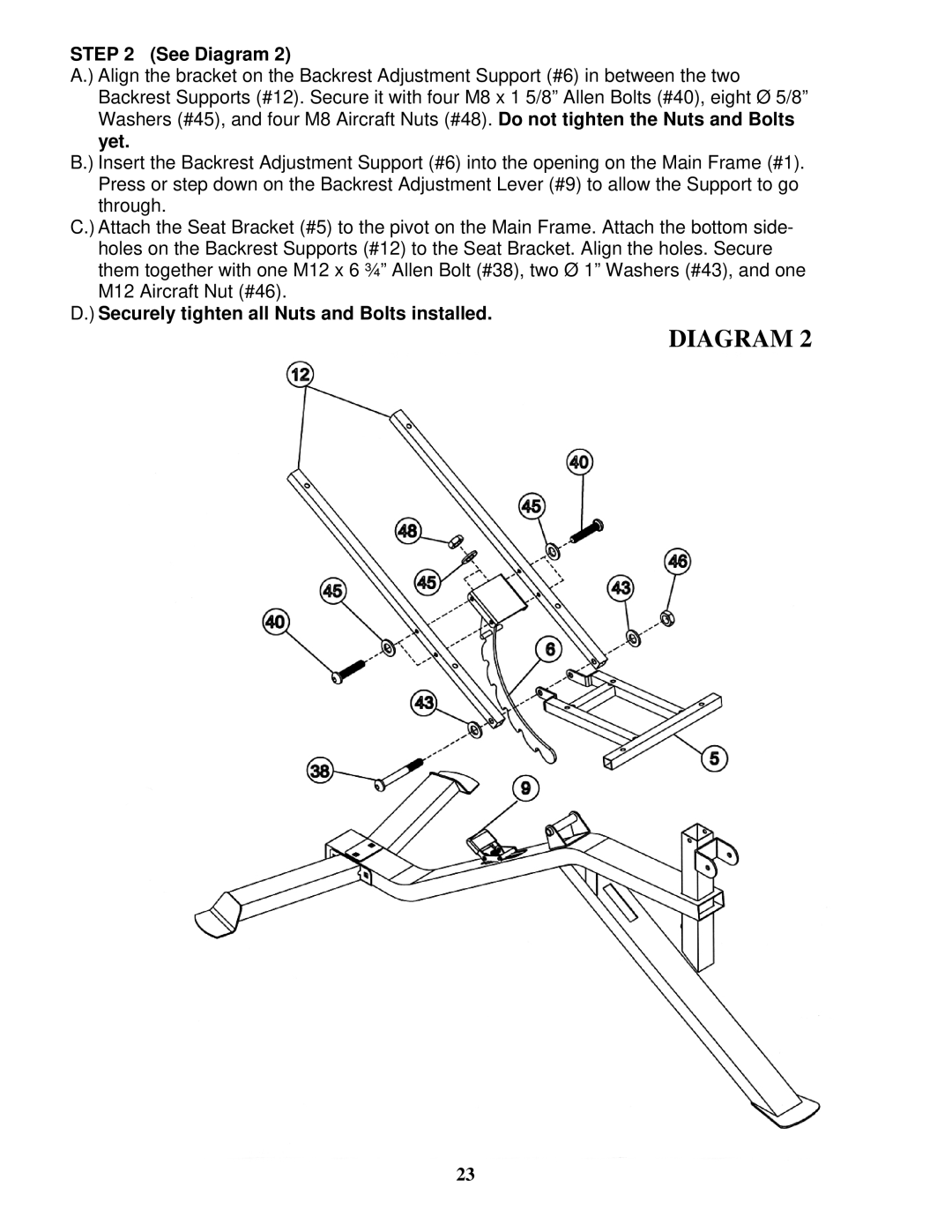 Impex SM-6200 manual Securely tighten all Nuts and Bolts installed 