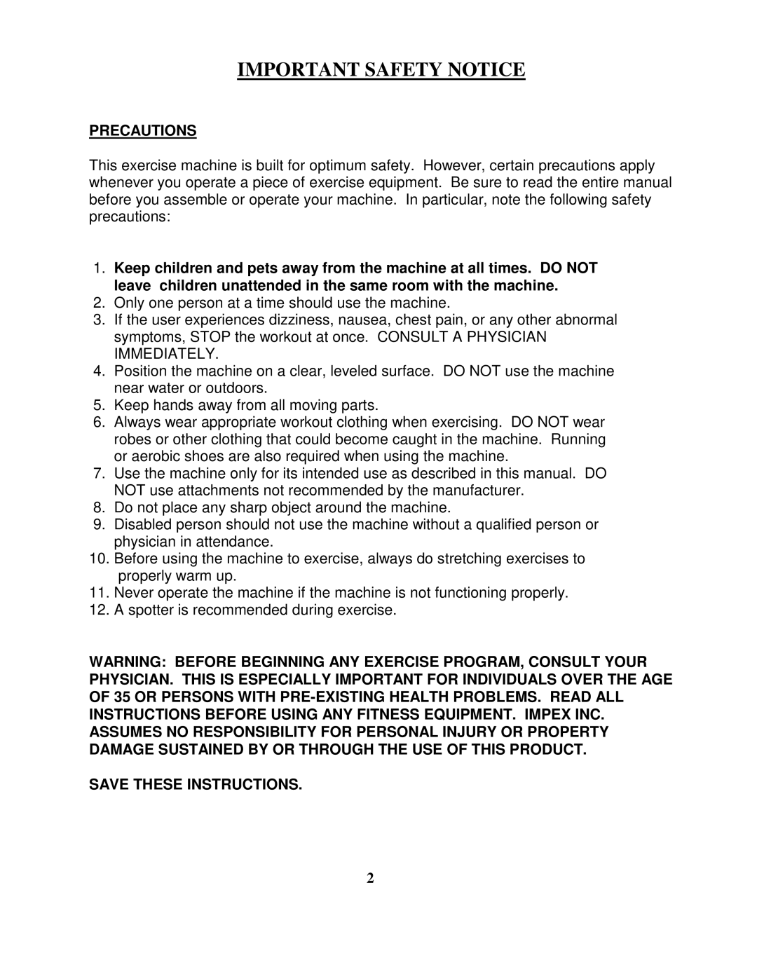 Impex SR55 manual Important Safety Notice 