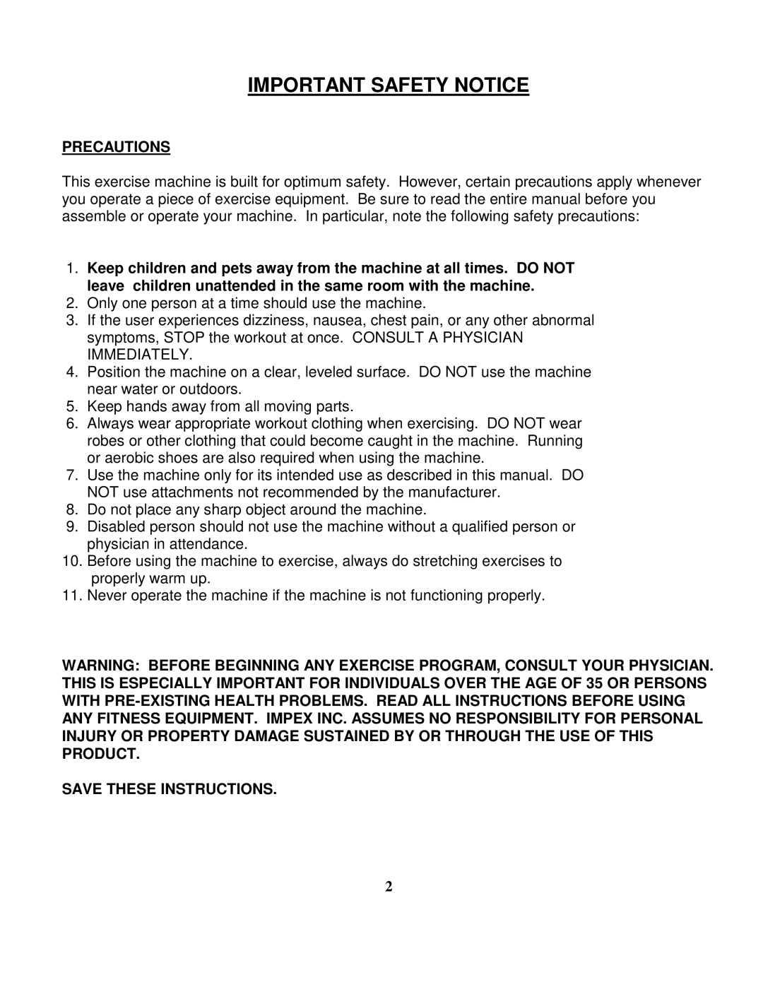 Impex TC 3000 manual Important Safety Notice, Precautions 