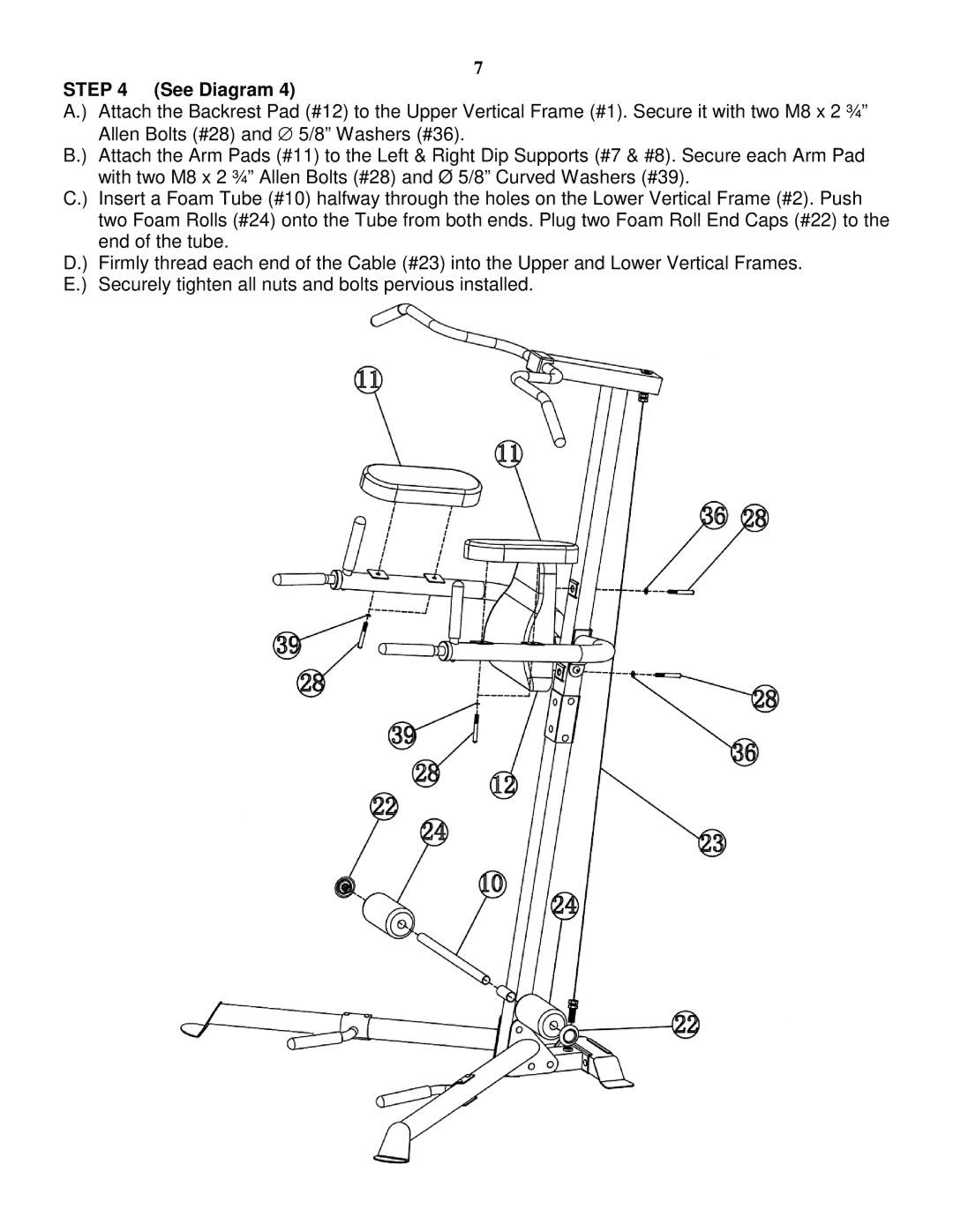 Impex TC-3502 manual Allen Bolts #28 and ∅ 5/8 Washers #36 