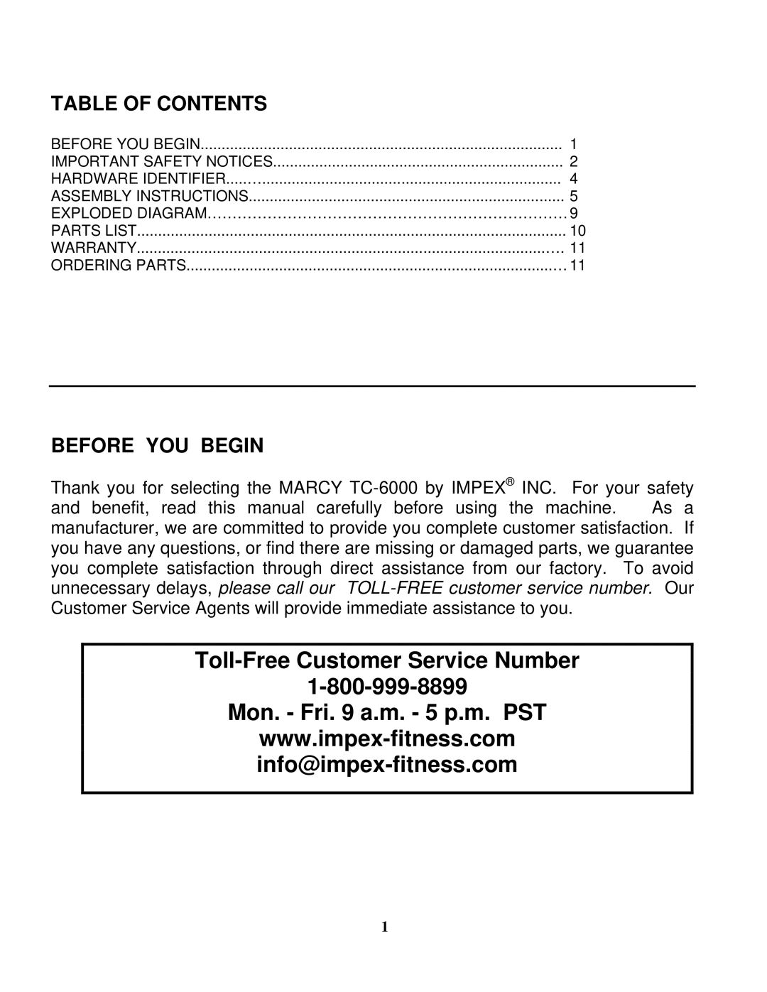 Impex TC-6000 manual Table of Contents, Before YOU Begin 