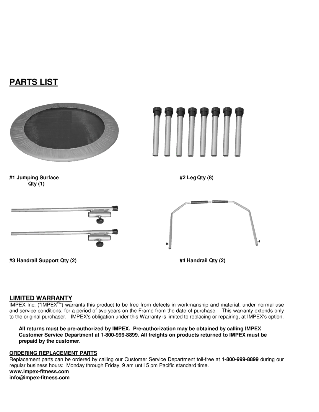 Impex TPL-48 manual Parts List, Limited Warranty 