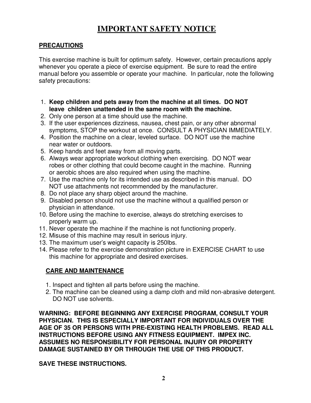 Impex TR-2 manual Important Safety Notice 