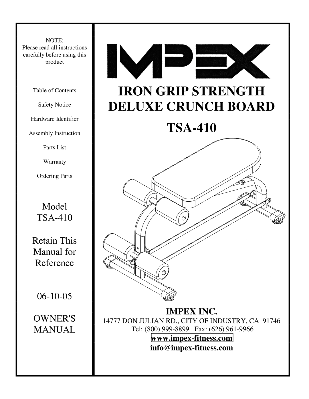 Impex TSA-410 manual Iron Grip Strength 