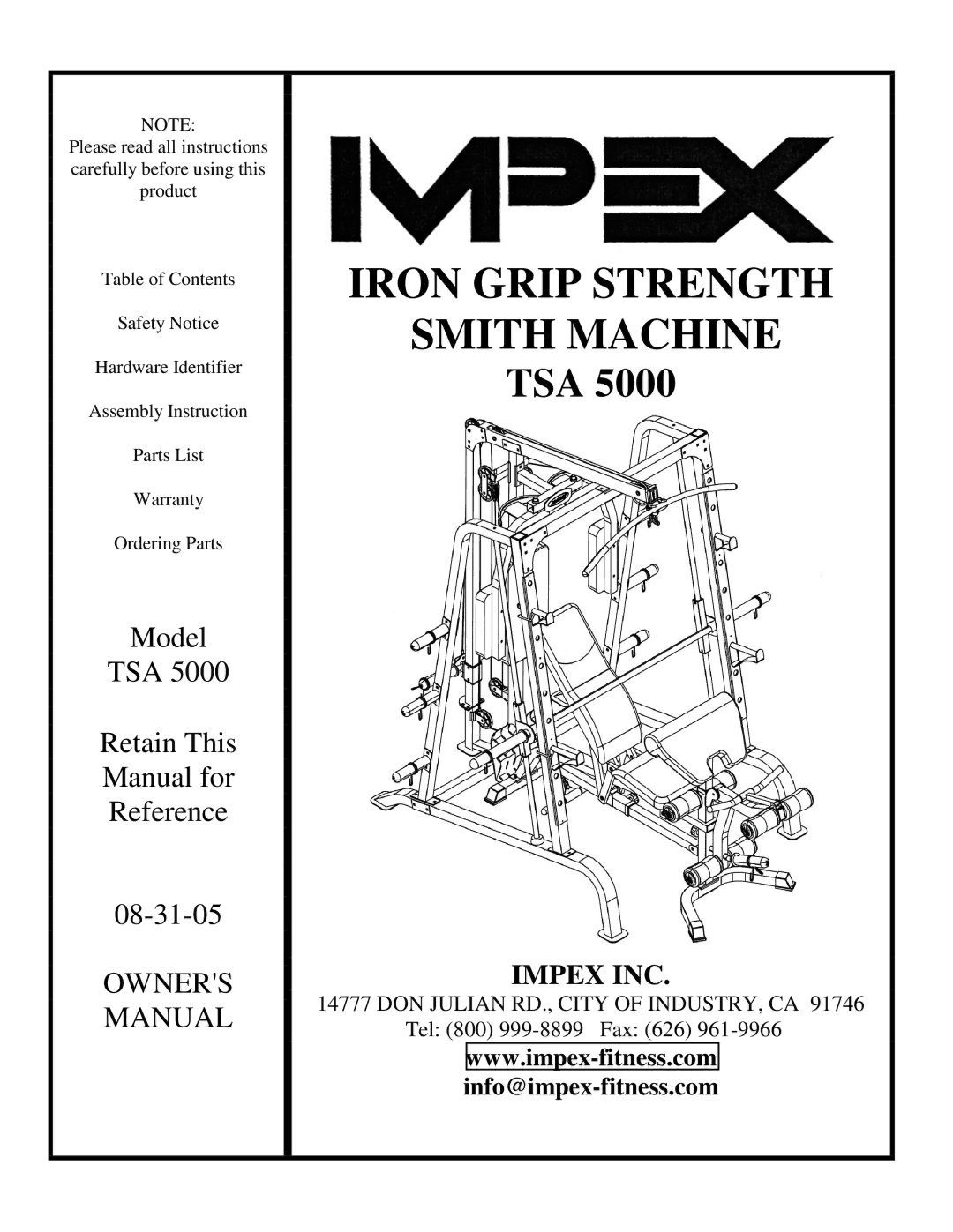 Impex TSA 5000 manual Iron Grip Strength 