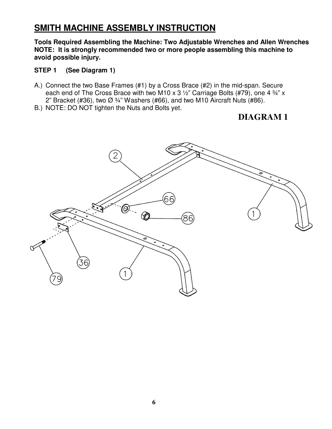 Impex TSA 5000 manual Smith Machine Assembly Instruction 