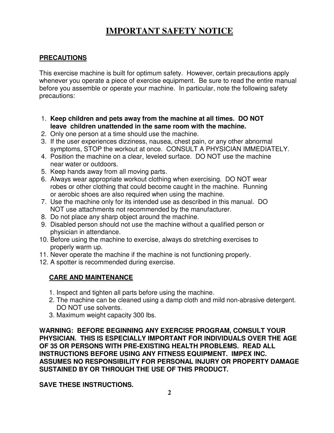 Impex TSA-5682 manual Important Safety Notice 