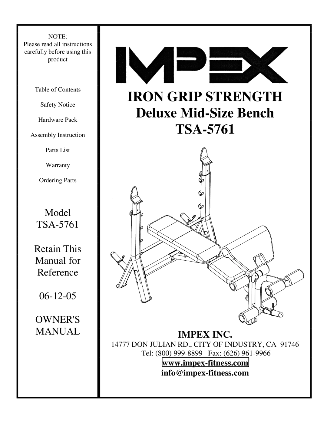 Impex TSA-5761 manual Iron Grip Strength 