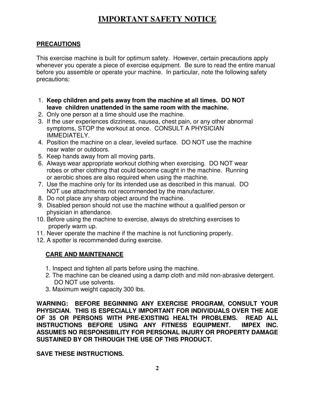 Impex TSA-5761 manual Important Safety Notice 