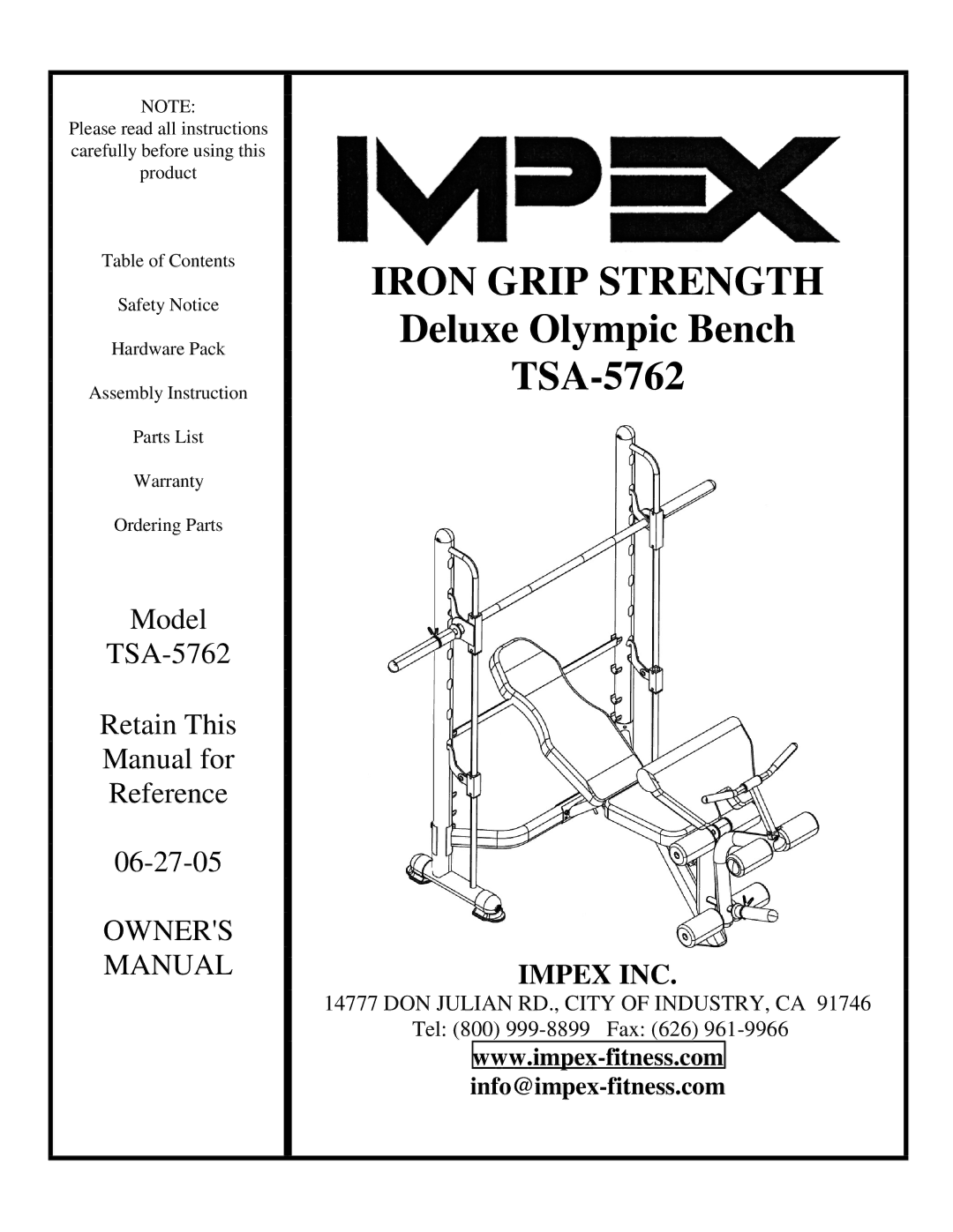 Impex TSA-5762 manual Iron Grip Strength 