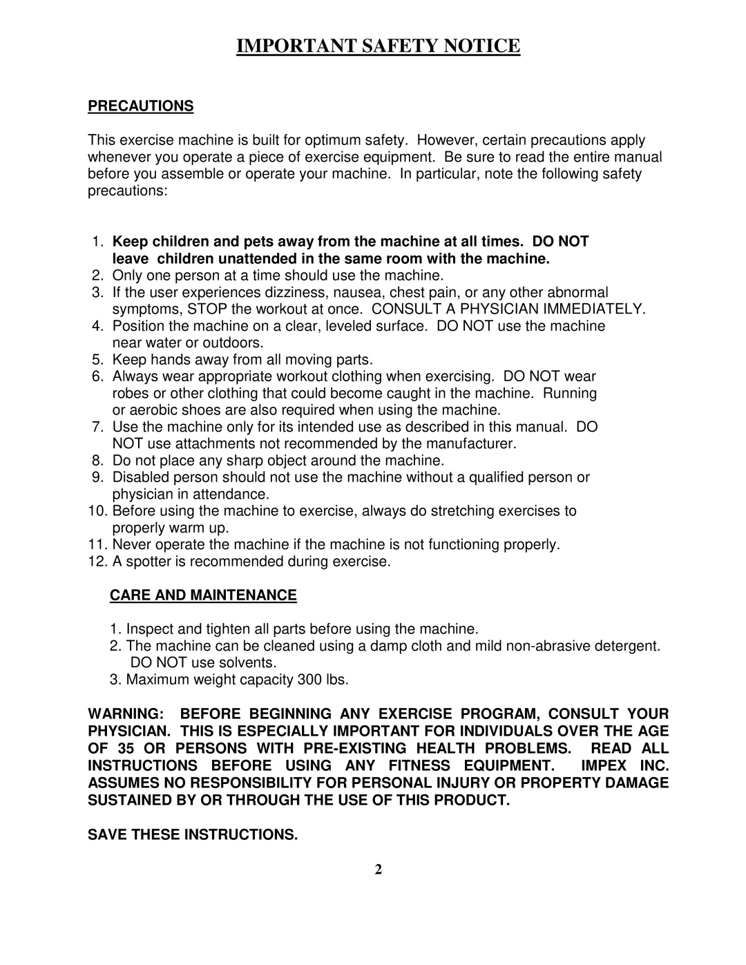 Impex TSA-5762 manual Important Safety Notice 