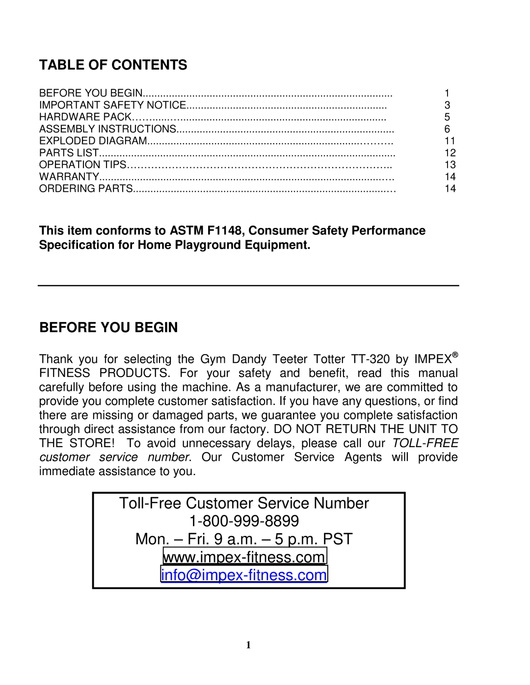 Impex TT-320 manual Table of Contents, Before YOU Begin 