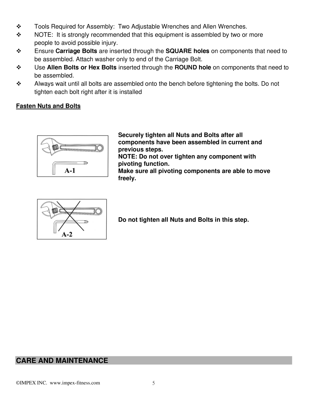 Impex TT-360 manual Care and Maintenance 