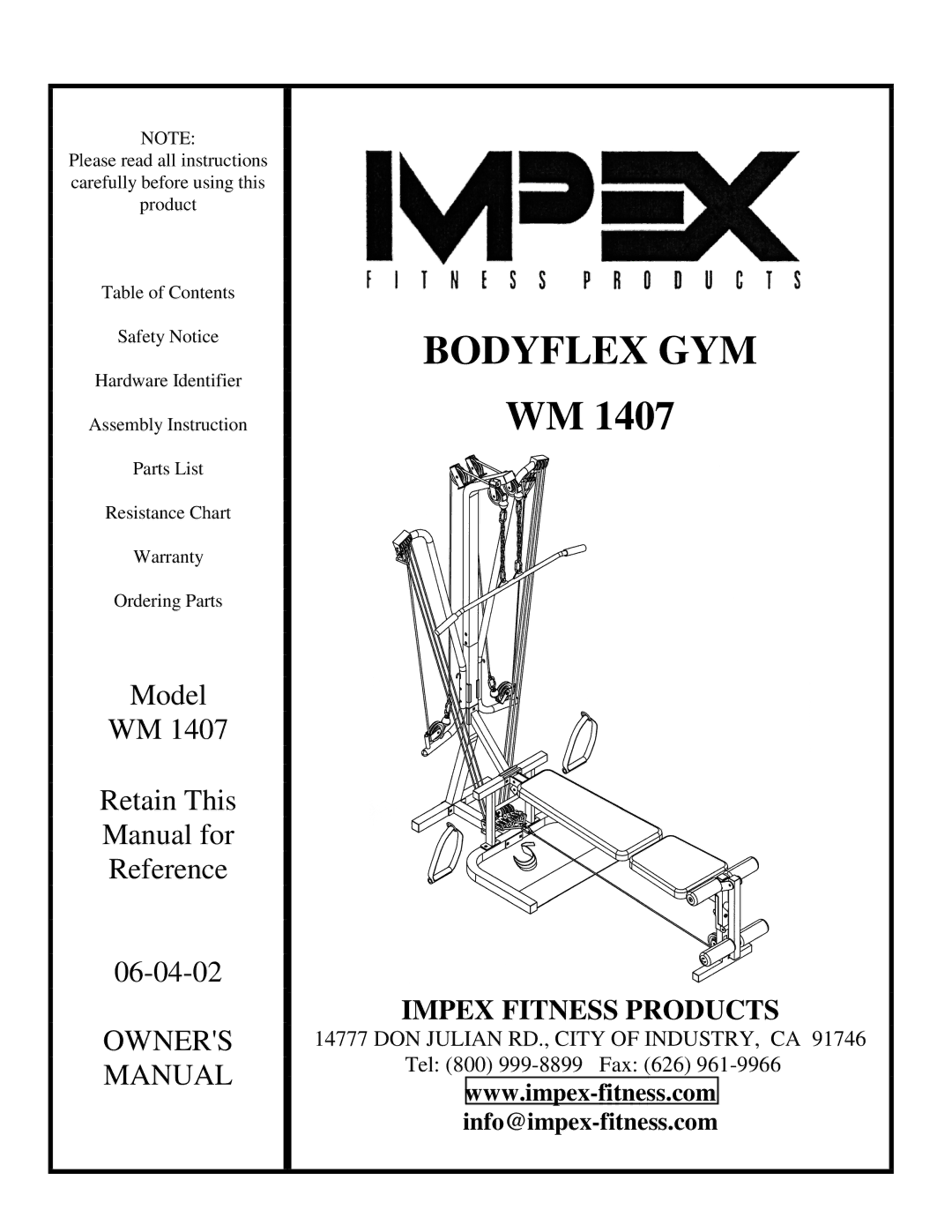 Impex WM 1407 manual Bodyflex GYM 