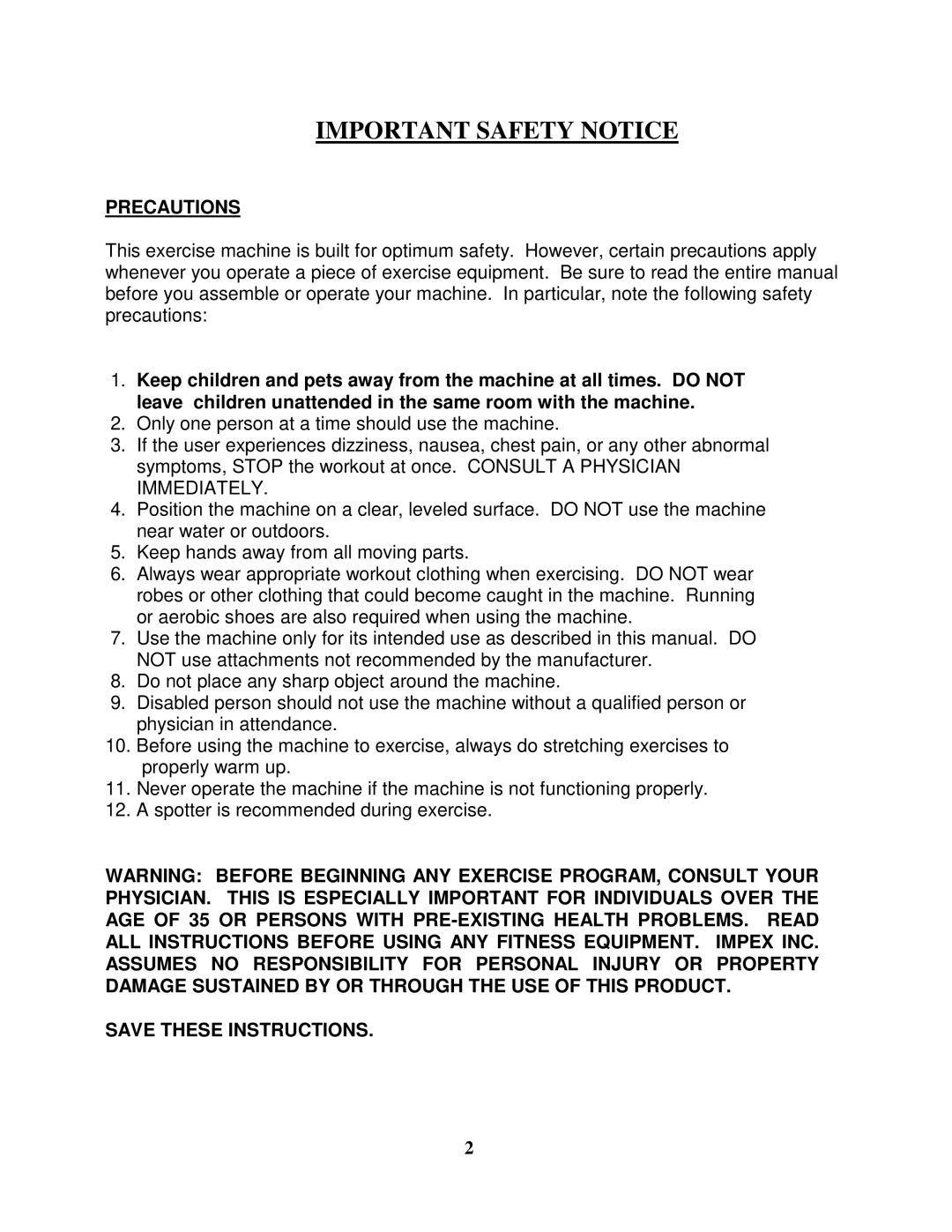 Impex WM-1501 manual Important Safety Notice 