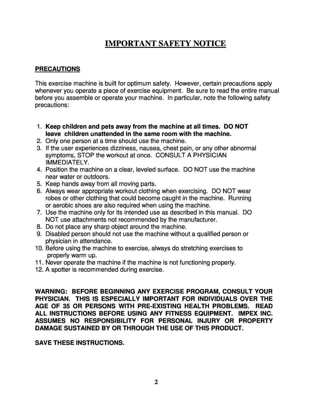 Impex WM-1501 manual Important Safety Notice, Precautions, Save These Instructions 