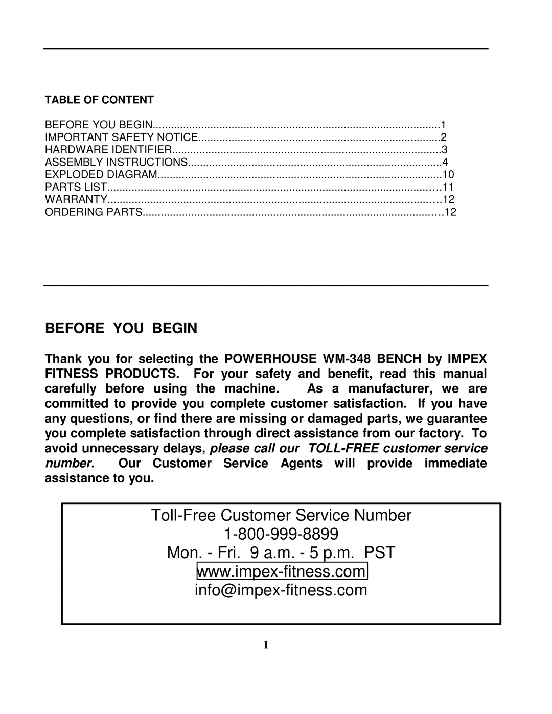 Impex WM-348 manual Before YOU Begin, Table of Content 