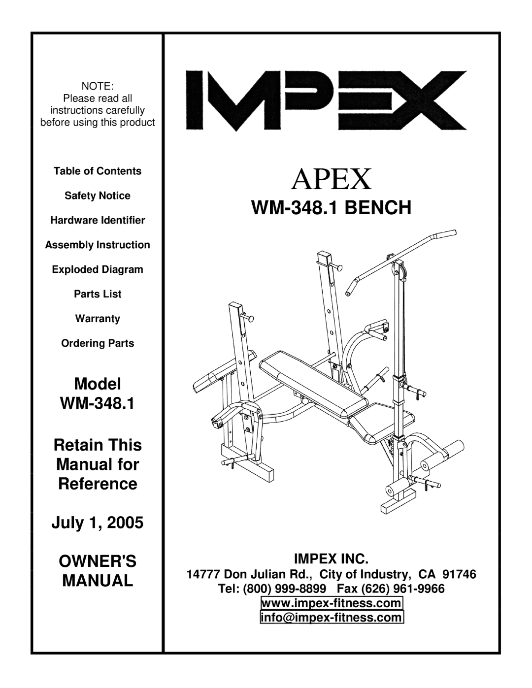 Impex WM-348.1 manual Apex 