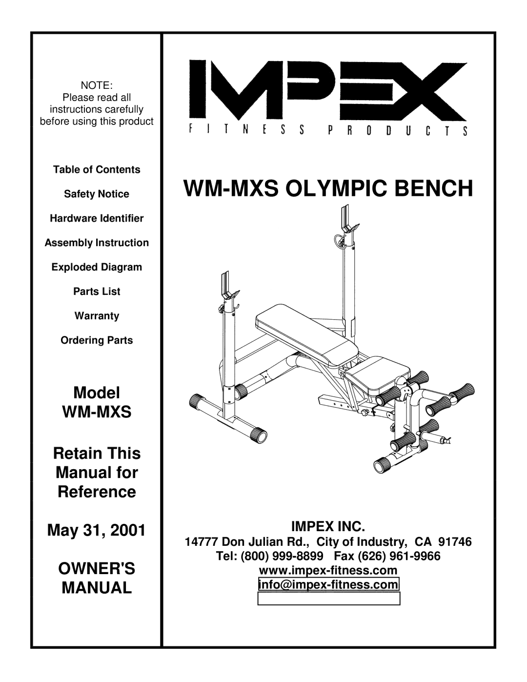 Impex manual WM-MXS Olympic Bench 