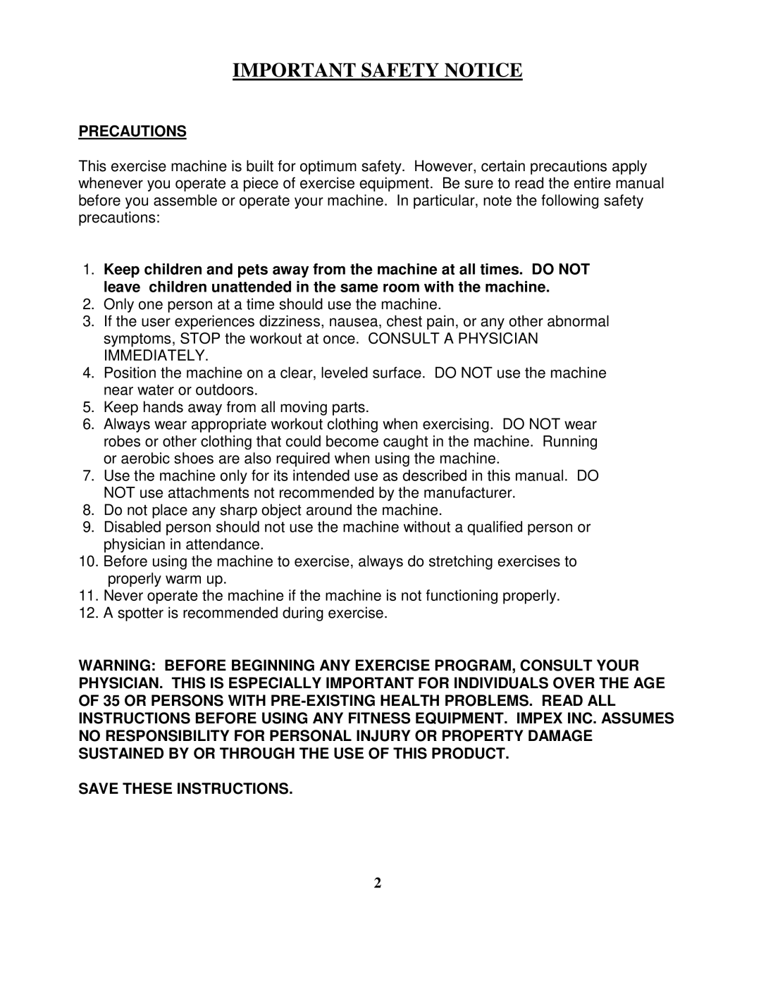 Impex WM PRO manual Important Safety Notice 