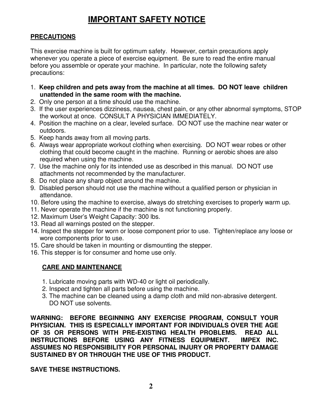 Impex WMGG-20 manual Important Safety Notice, Precautions, Care and Maintenance 