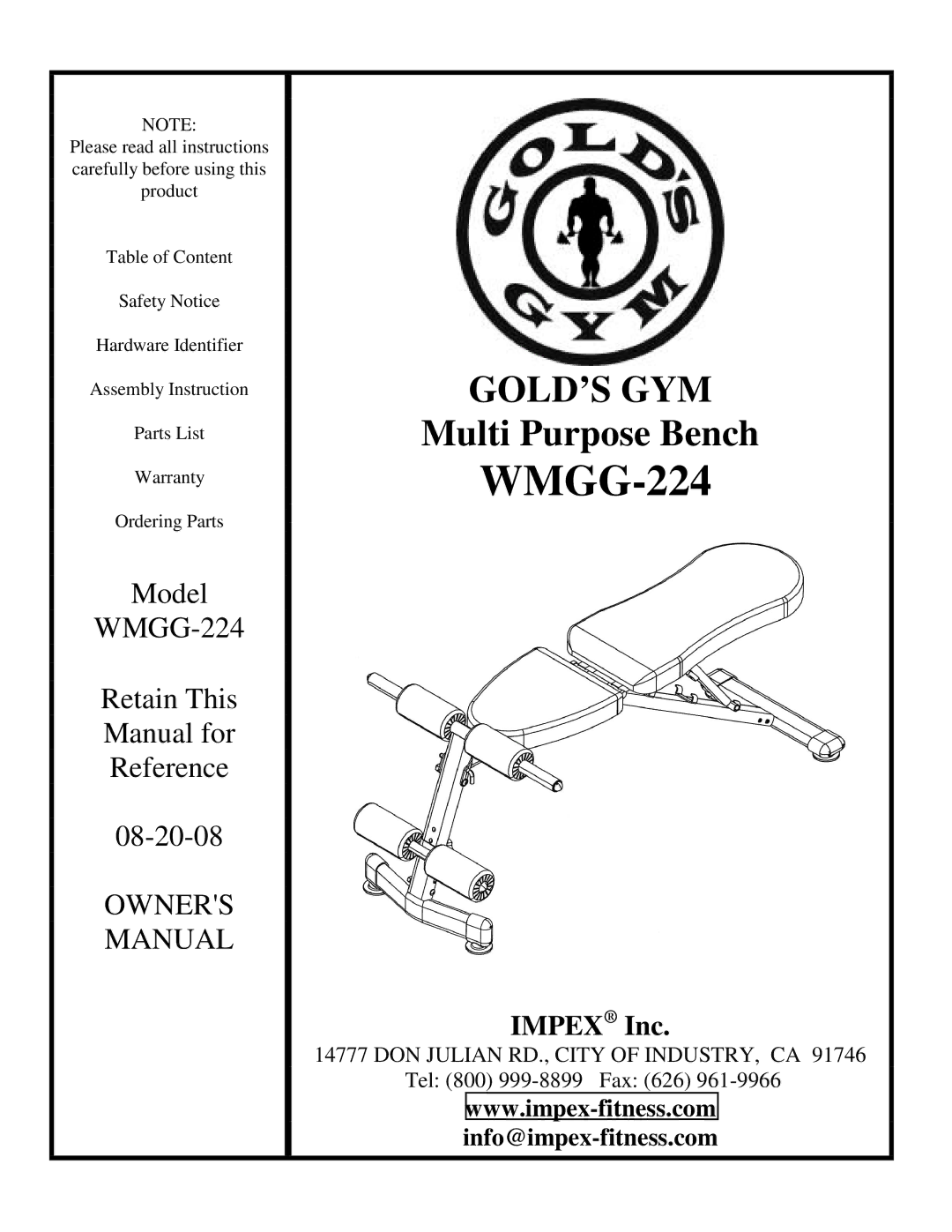 Impex WMGG-224 manual 