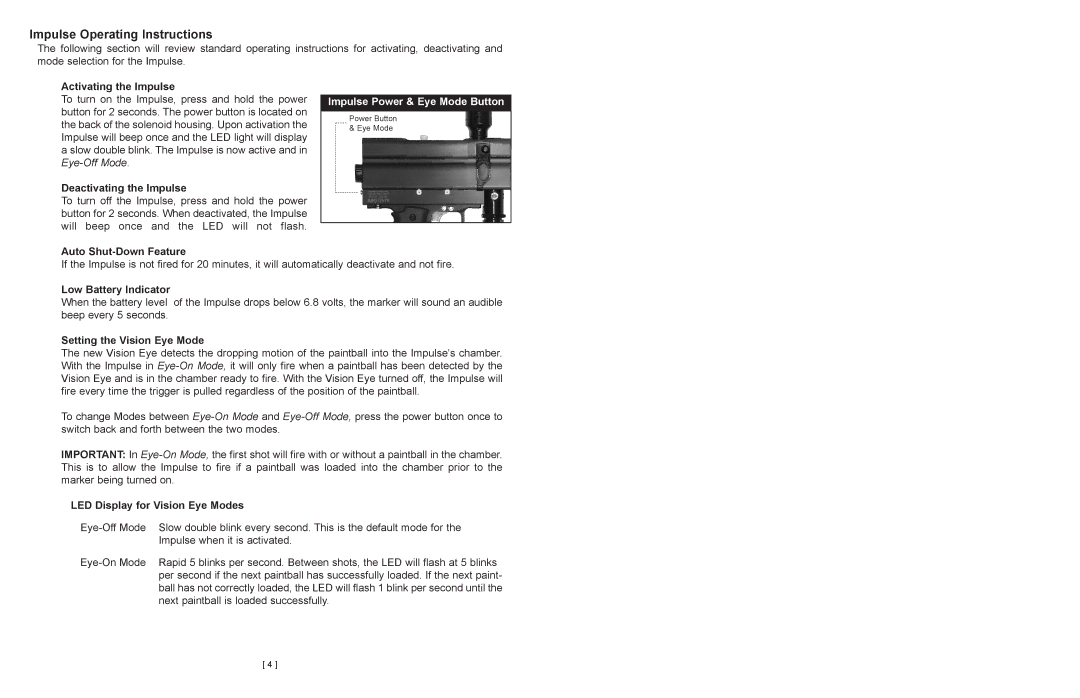 Impulse hammer drill operating instructions Impulse Operating Instructions, Impulse Power & Eye Mode Button 