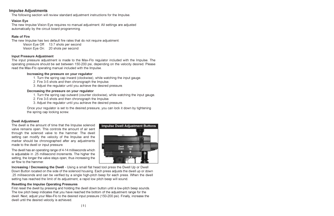 Impulse hammer drill operating instructions Impulse Adjustments, Impulse Dwell Adjustment Buttons 