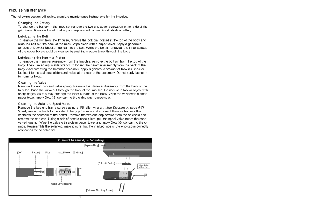 Impulse hammer drill operating instructions Impulse Maintenance, Solenoid Assembly & Mounting 