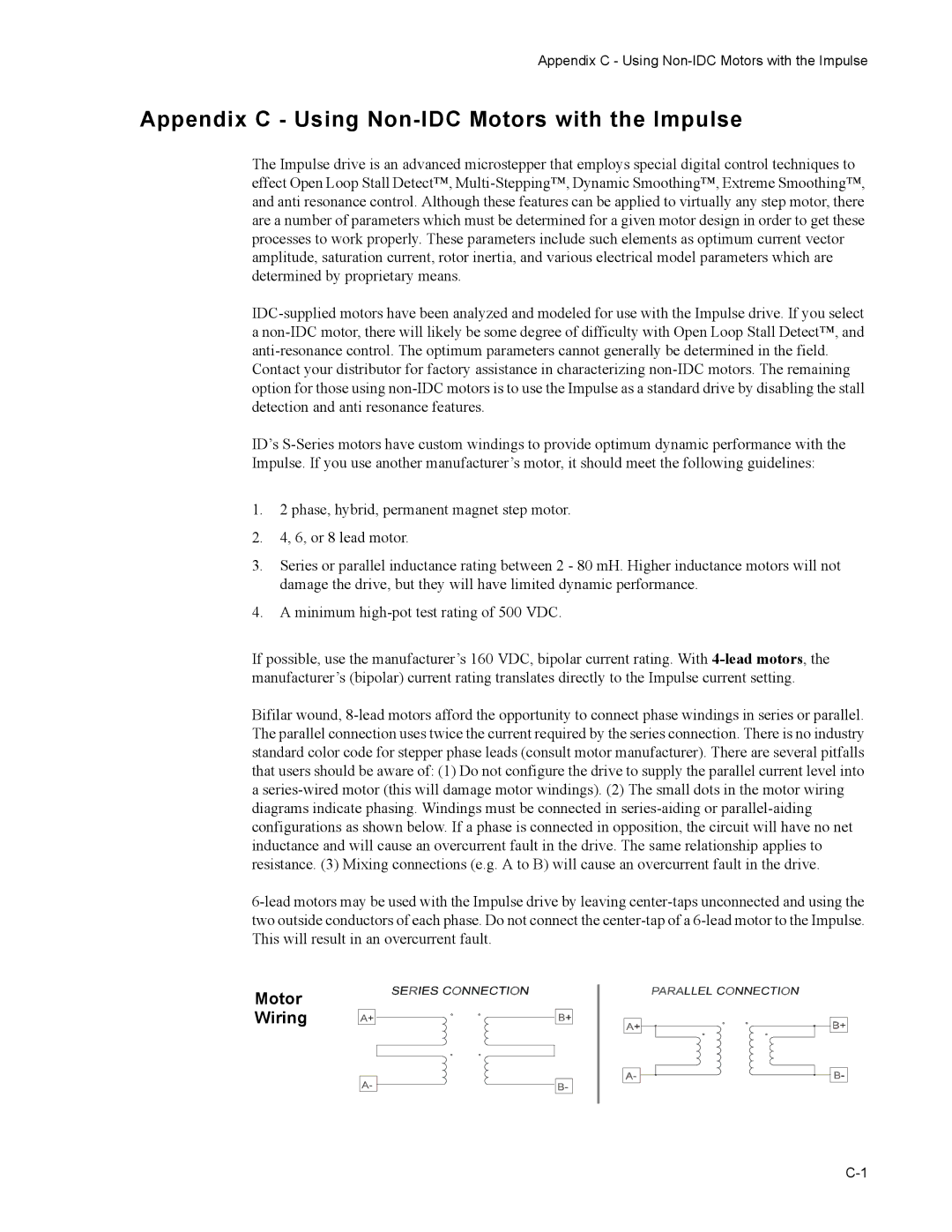 Impulse PCW-5181 user manual Appendix C Using Non-IDC Motors with the Impulse, Motor Wiring 